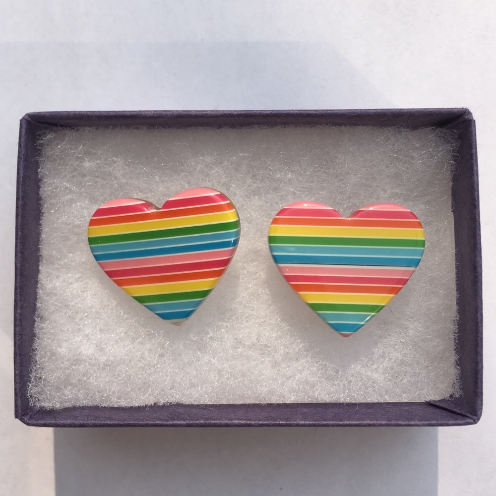 Rainbow Striped Heart Earrings